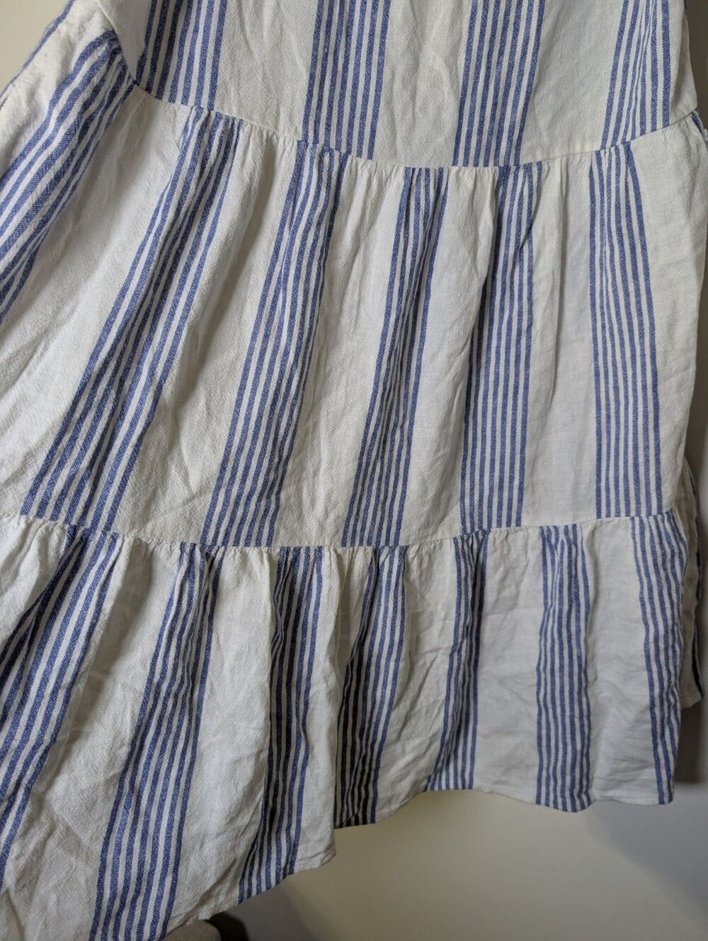 J. Crew Linen Blend Stripe Mini Dress 6 Coastal Cottagecore Blue White Resort - Picture 5 of 9
